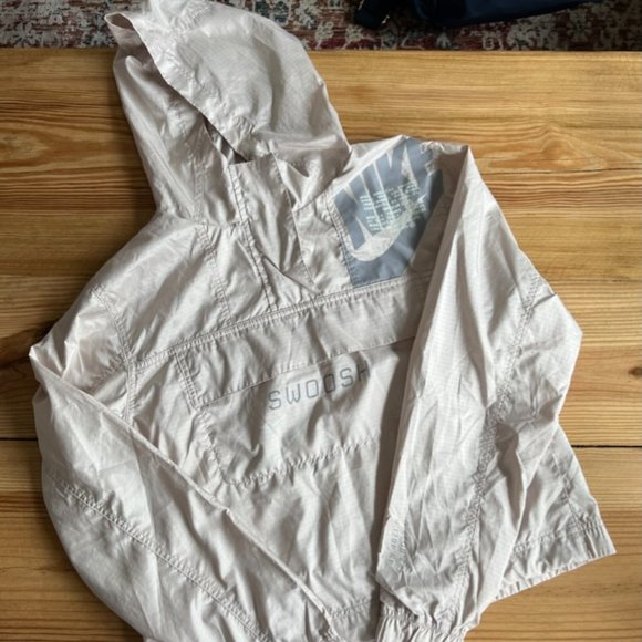 Nike Other - Nike Zip Up Elastic Hem Cuff Long Sleeve Hoodie Jacket Windbreaker Beige Sz S
